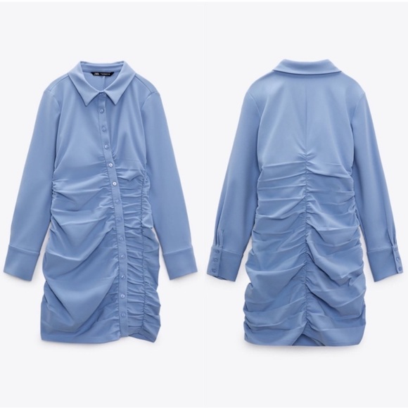 🆕 ZARA Form Fitting Draped Shirt Dress - Picture 5 of 11